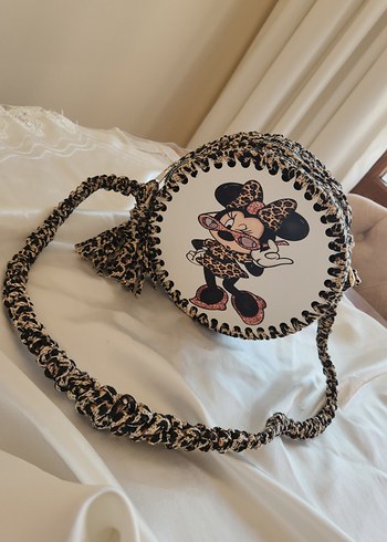 leopar Detaylı minnie mouse Örgü çocuk Çanta