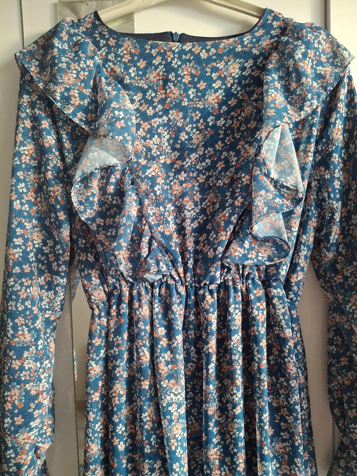 Uzun Kollu Fırfırlı Bohem Elbise - Görsel 3