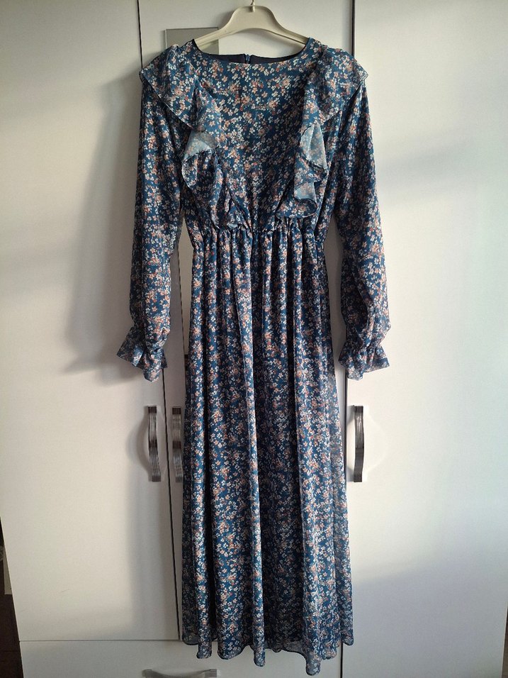 Uzun Kollu Fırfırlı Bohem Elbise - Görsel 2