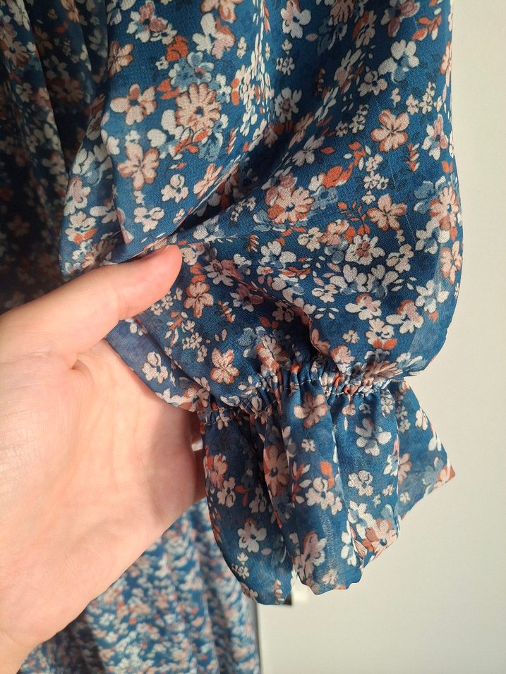 Uzun Kollu Fırfırlı Bohem Elbise - Görsel 5