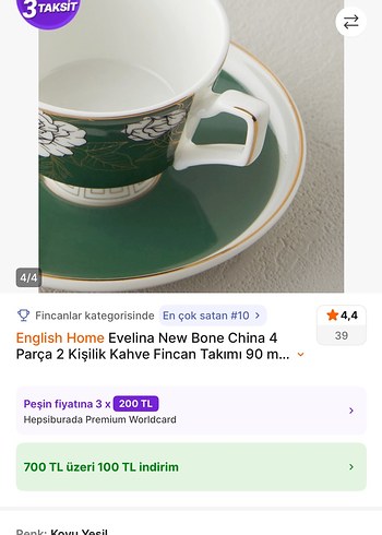 English Home New Bone China Yeşil Kahve Fincan Takımı - Görsel 10