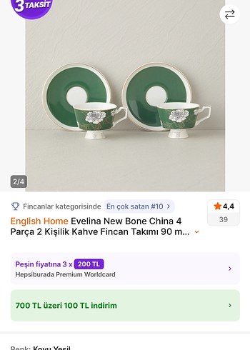 English Home New Bone China Yeşil Kahve Fincan Takımı - Görsel 8