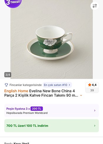 English Home New Bone China Yeşil Kahve Fincan Takımı - Görsel 9