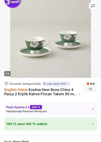 English Home New Bone China Yeşil Kahve Fincan Takımı - Görsel 7