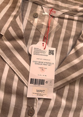Penti Düğmeli Uzun Kollu Çizgili Kadın Gömlek Pijama Takımı - Görsel 4