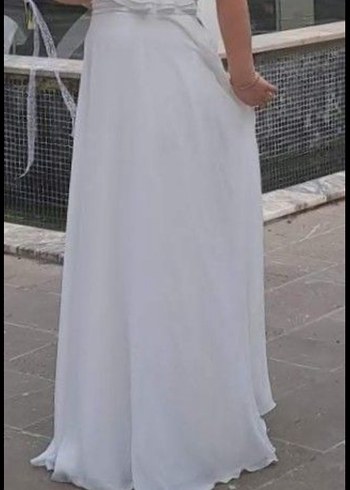 V Yaka Beyaz A Kesim Uzun Gelinlik - Görsel 4