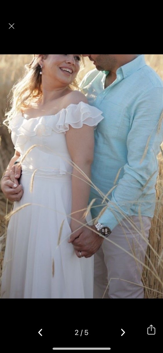 V Yaka Beyaz A Kesim Uzun Gelinlik - Görsel 5