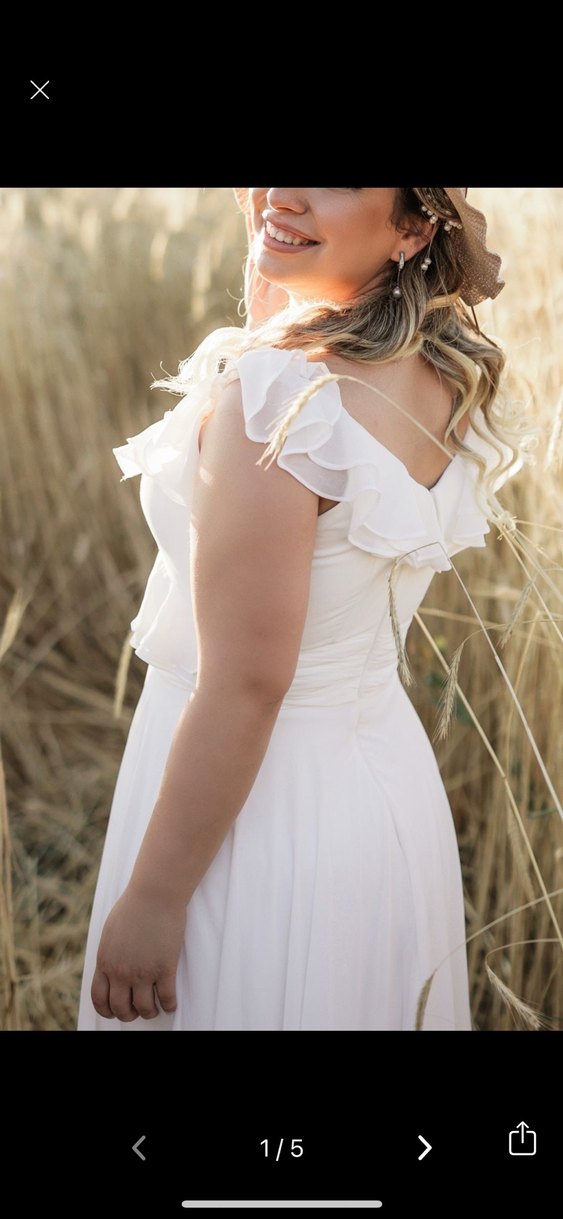 V Yaka Beyaz A Kesim Uzun Gelinlik - Görsel 2