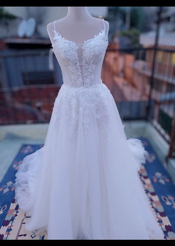 Bohem Beyaz A Kesim Uzun Gelinlik - Görsel 2