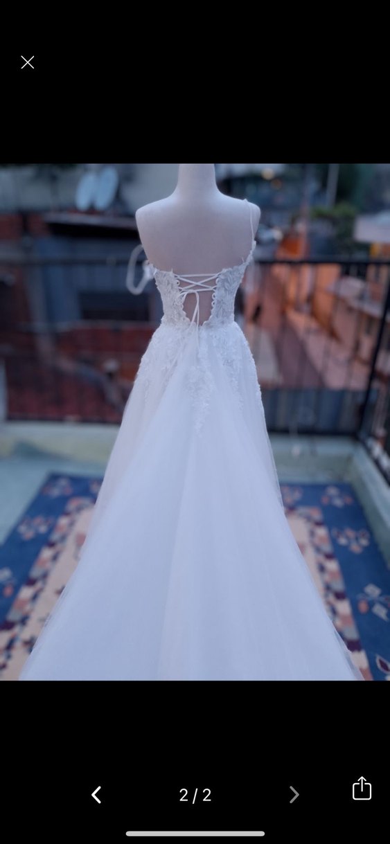 Bohem Beyaz A Kesim Uzun Gelinlik - Görsel 5