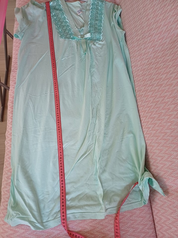 Diger Turkuaz Nakışlı V Yaka Kadın Gecelik - Görsel 3