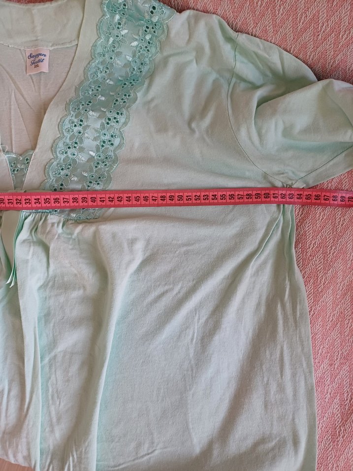 Diger Turkuaz Nakışlı V Yaka Kadın Gecelik - Görsel 4