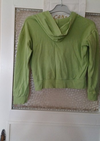 Yeşil Kapüşonlu Fermuarlı Kız Ceketi - Görsel 2