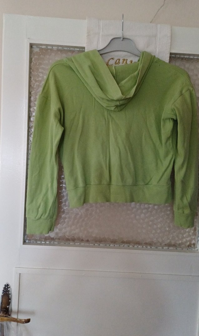Yeşil Kapüşonlu Fermuarlı Kız Ceketi - Görsel 2