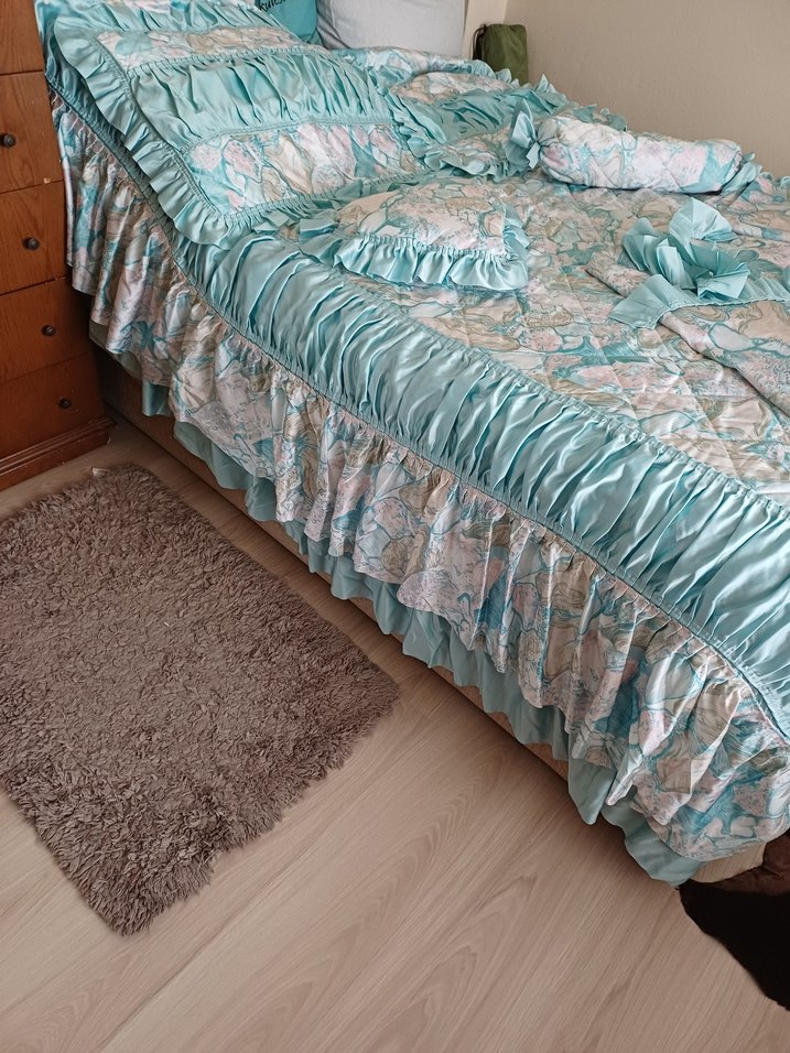Pastel Turkuaz Düz Desen Yatak Örtüsü - Görsel 2