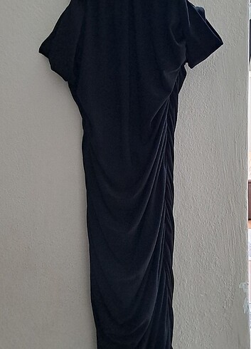 Diğer Siyah askı ve drape detaylı madonna yaka elbise 