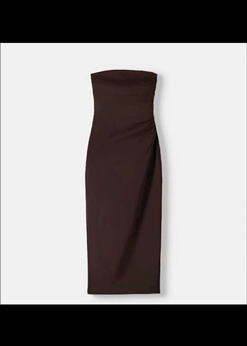 Bershka Kahverengi Straplez Uzun Elbise