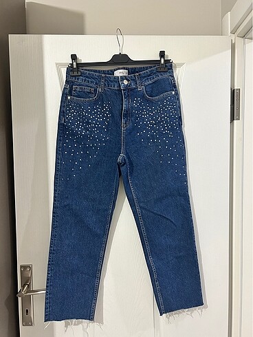 Mango taşlı mom jean