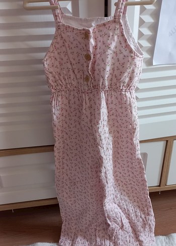Pembe Kız Çocuk Keten Elbise