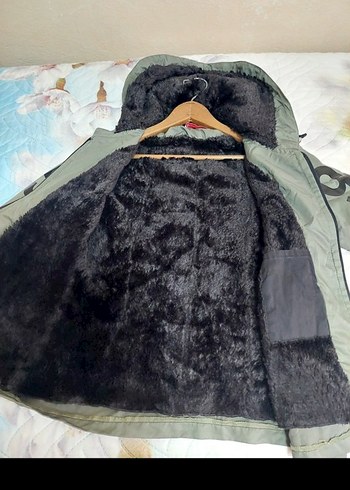 Kapüşonlu Kamuflaj Gri Kışlık Kadın Mont - Görsel 2