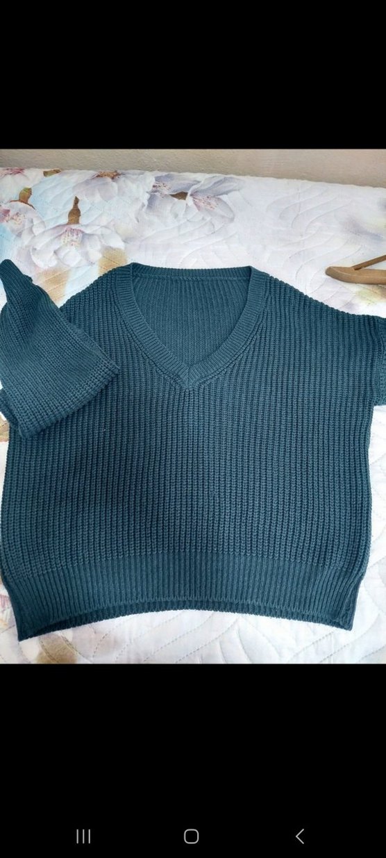 Gri V Yaka Örgü Kadın Kazak - Görsel 2