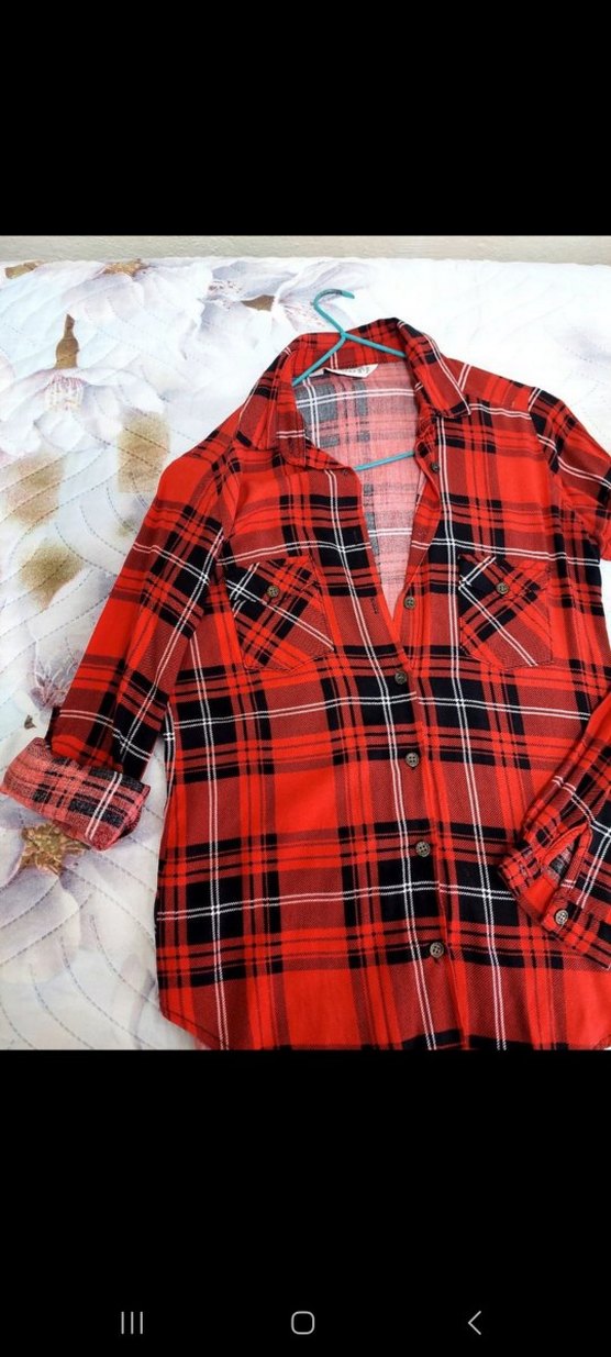 Kadın Kırmızı Ekose Uzun Kollu Gömlek - Görsel 2