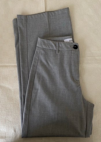 Düğmeli Gri Kadın Kumaş Pantolon