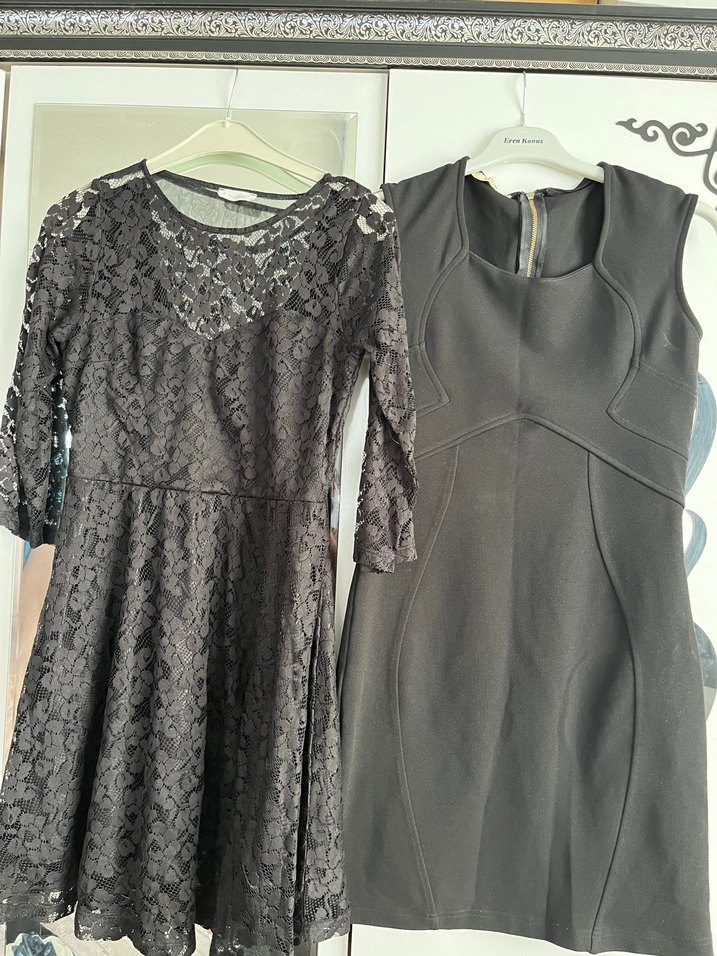 Siyah Dantel Midi Elbise ve Siyah kısa elbise ikili fiyattır - Görsel 2