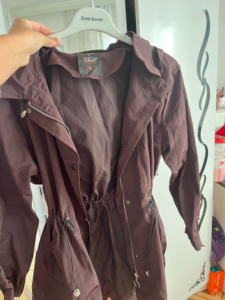 Kahverengi Midi Kadın Yağmurluk - Görsel 2