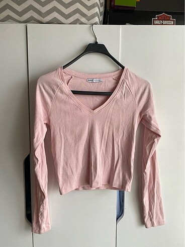bershka uzun kollu v yaka bluz