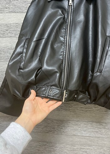 Kadın Siyah Deri Kemerli Ceket - Görsel 5