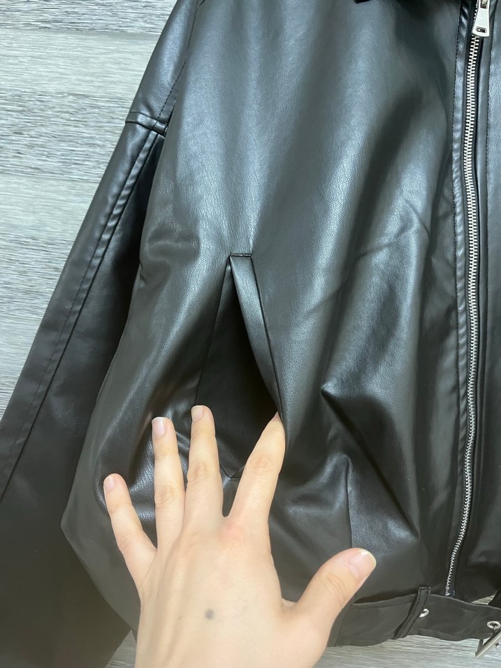 Kadın Siyah Deri Kemerli Ceket - Görsel 2