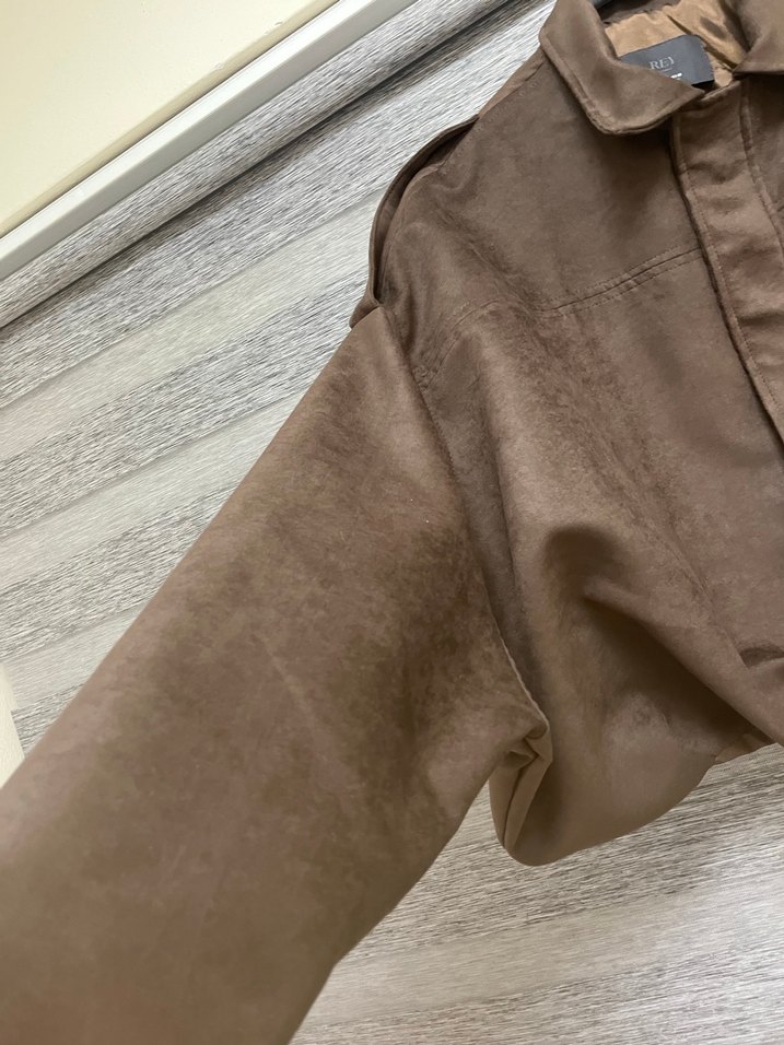 Kemerli Kahverengi Süet Kadın Ceket - Görsel 2