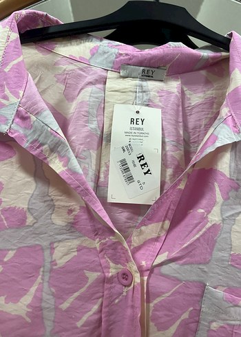 Pembe Batik Desenli Bol Kesim Kadın Gömlek - Görsel 6