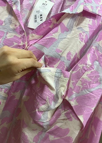 Pembe Batik Desenli Bol Kesim Kadın Gömlek - Görsel 4