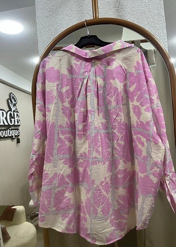 Pembe Batik Desenli Bol Kesim Kadın Gömlek - Görsel 7