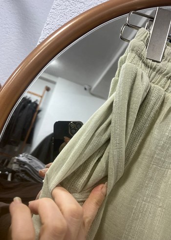 Bej Kadın Bol Kesim Keten Pantolon - Görsel 3