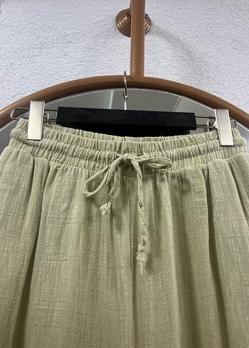 Bej Kadın Bol Kesim Keten Pantolon - Görsel 4