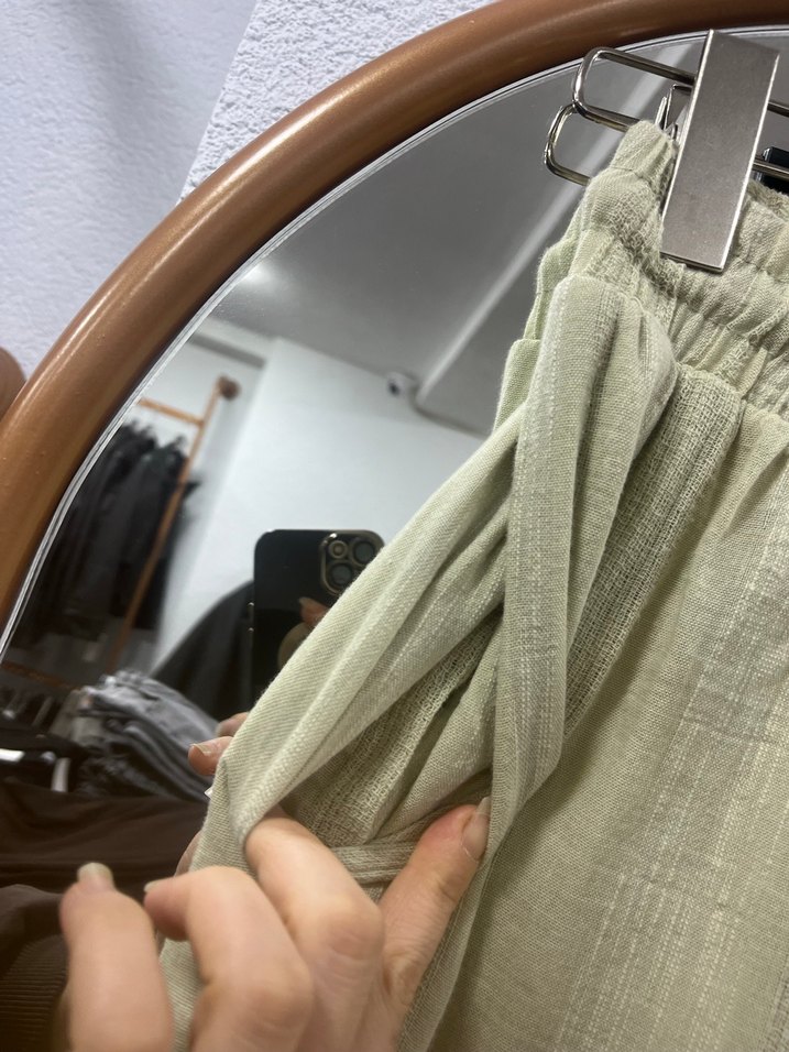 Bej Kadın Bol Kesim Keten Pantolon - Görsel 3