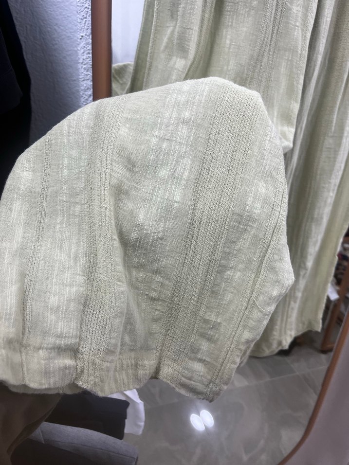 Bej Kadın Bol Kesim Keten Pantolon - Görsel 2