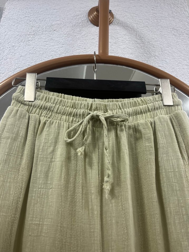 Bej Kadın Bol Kesim Keten Pantolon - Görsel 4