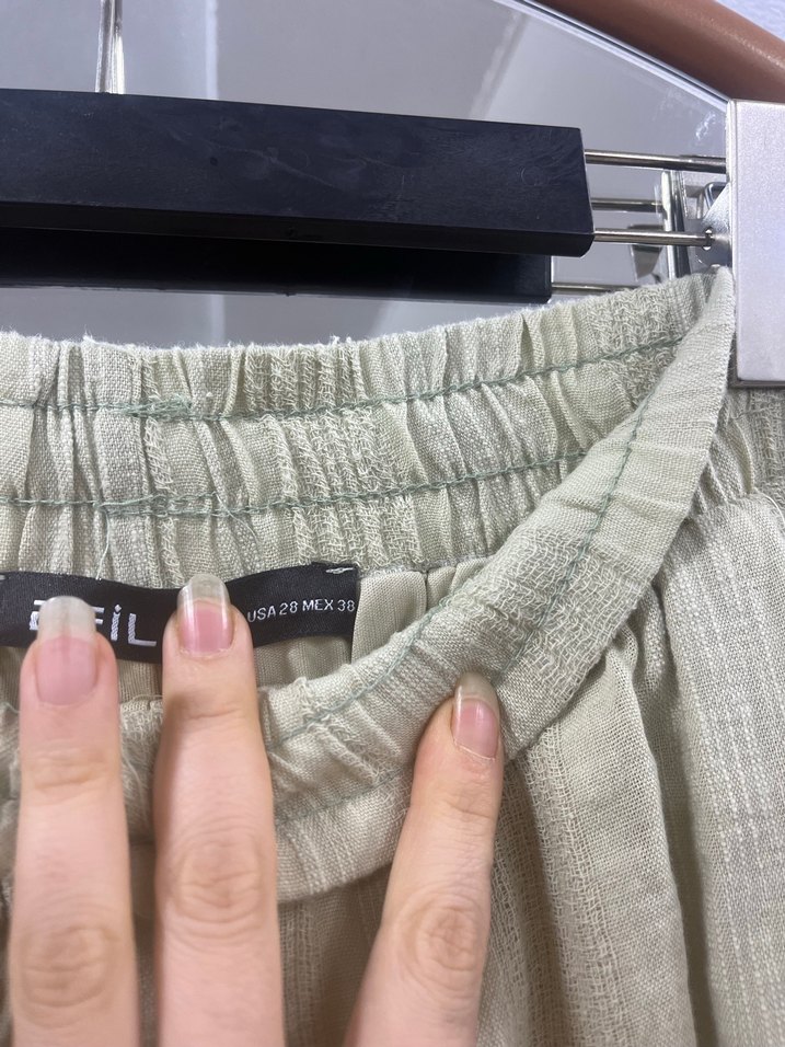 Bej Kadın Bol Kesim Keten Pantolon - Görsel 5