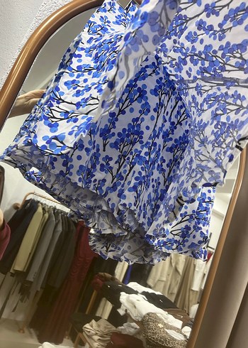 Mavi Çiçek Desenli Mini Etek - Görsel 2