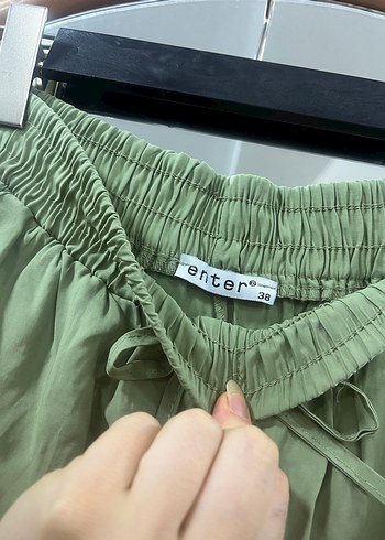 Yeşil Bol Kesim Keten Kadın Pantolon - Görsel 5