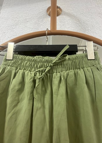 Yeşil Bol Kesim Keten Kadın Pantolon - Görsel 4