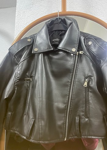 Kadın Siyah Deri Biker Ceket - Görsel 4