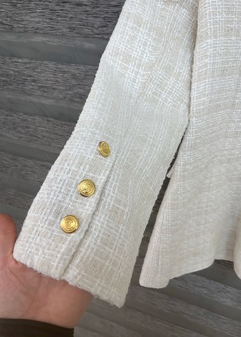 s Beden beyaz Renk Düğmeli Beyaz Mini Kadın Ceket