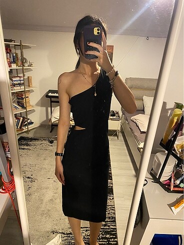 Mango siyah midi elbise