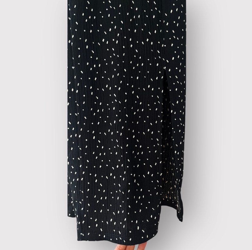 Askılı Siyah Puantiyeli Elbise  İnce Askılı, Yırtmaçlı - Görsel 4