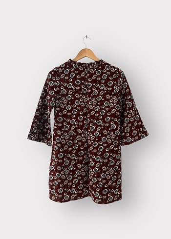 Bordo Çiçek Desenli Tunik / Elbise  Rahat Kesim - Görsel 2